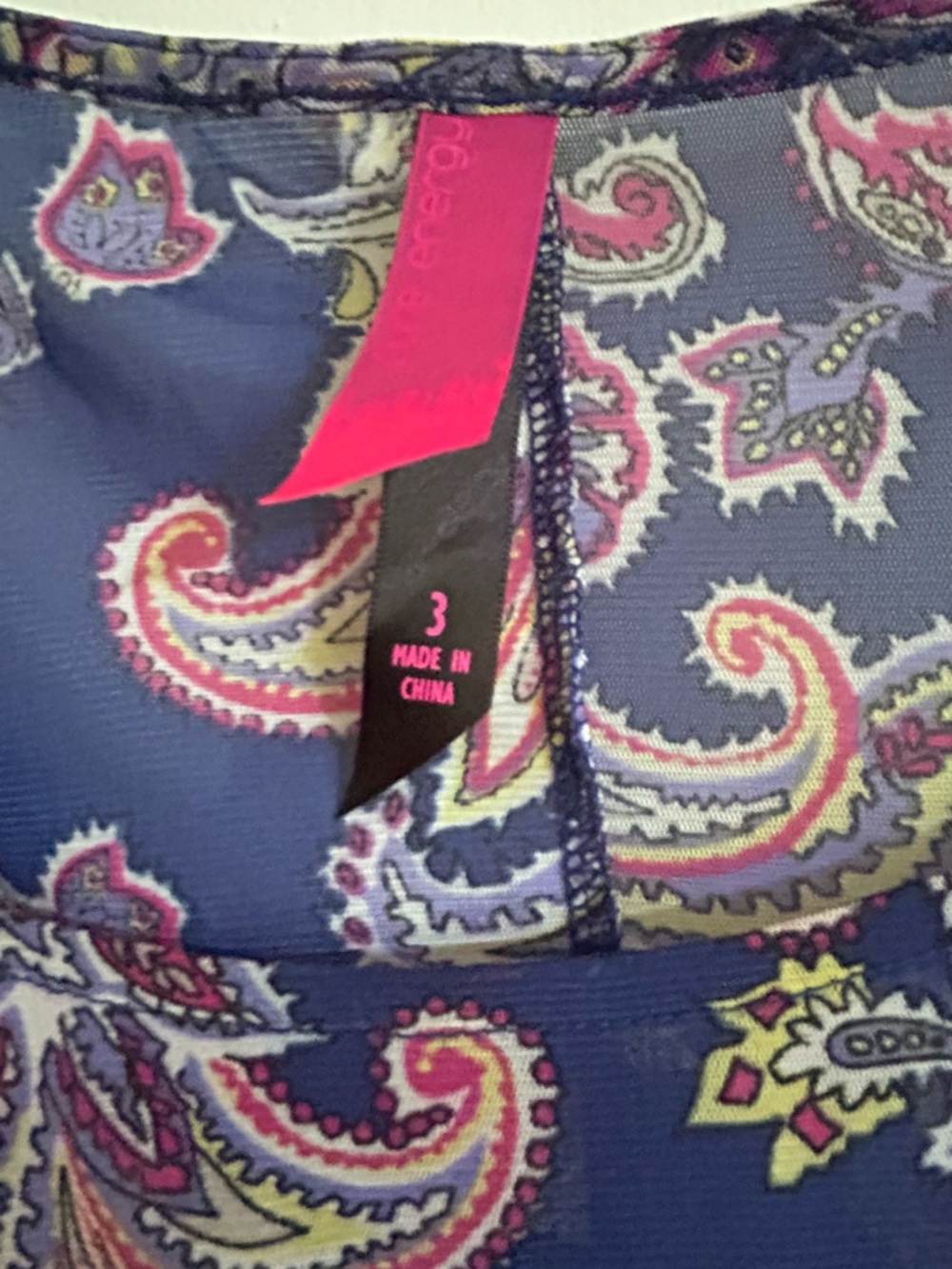 Pure Energy Peplum Tunic Blouse Size 3 Plus Navy Pink Paisley Top Elastic Sheer - Picture 6 of 12